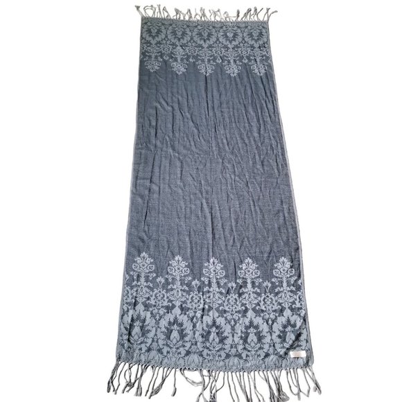 Pashmire Women's Scarf Rectangle Tassels Gray Fashion Accessory Long Shoulder - Picture 1 of 11